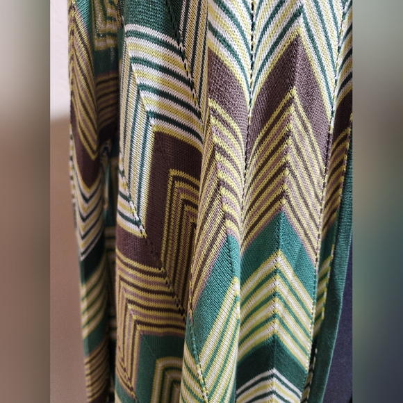 BCBG Maxaria Zig Zag Chevron Green Brown Silk Blend Open Cardigan S NWOT - Picture 5 of 6